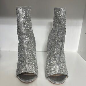 Silver Glitter Peep-Toe Ankle Boots